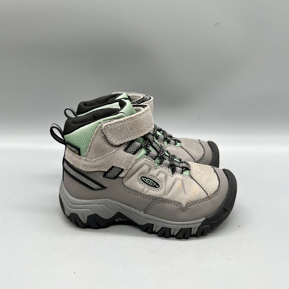 Keen Boots Boys 9 Gray Mint Waterproof Targhee Sport Mid Trail Hiking Shoes